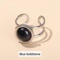 Elegant adjustable titanium steel ring featuring a round blue sandstone for women - Outer Dia 13mm (Inner Dia 18mm) / Blue Sandstone