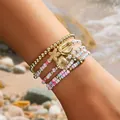 Ensemble de bracelets en perles bohème avec breloques étoile de mer et coquillage dorés - Bracelet de Perles Coquillage Étoile de Mer Style Océan (XY-153) / Ensemble de Bracelets Multi-pièces