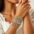 Ensemble de bracelets en perles empilables bohème avec turquoise et perles dorées - Bracelet Bohème en Perles Superposées (XY-2334) / Ensemble de Bracelets Multi-pièces