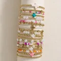 Élégant ensemble de bracelets extensibles avec perles, billes dorées et breloques croix - Combo Superposé Croix Multicolore (XY-2476+XY-3810) / Ensemble de Bracelets Multi-pièces