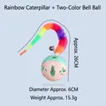 Macaron-colored cat toy ball featuring a rainbow plush caterpillar tail and internal bell - Rainbow Caterpillar and Dual-Color Bell Ball