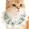 Collar floral para gatos y perros en azul menta con encaje blanco y lazo decorativo - Talla única / Floral Verde Blanco