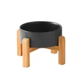 Moderner mattschwarzer Keramik-Katzenapf mit erhöhtem Bambusständer zum Nackenschutz - Extra Klein 11cm (Einzelnapf Mit Ständer) / Schwarz