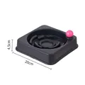 Black square pet slow feeder bowl with pink ball 20x4.5cm - Record Player Slow Feeder Bowl / Black