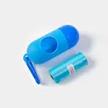 Portable capsule shaped pet waste bag dispenser in blue, includes one roll of bags - Capsule Box + Waste Bag / Light Blue + Dark Blue