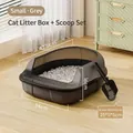Small grey semi-enclosed cat litter box with scoop set, size 42.5x34x16cm - Capsule Litter Box Small / 42.5x34x16cm / Gray