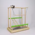 Natural wooden parrot playground stand featuring swing, ladder and feeding cups. - M041# Style 2