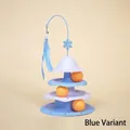 Blaues Weihnachtsbaum-Katzenspielzeug mit orangefarbenen Bällen und blauer Federglocke - Blau