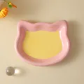 Charming hand-painted ceramic cat-shaped feeding bowl in vibrant pink and yellow colors - S / Cat Head Shape / Pink and Yellow Contrast