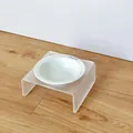 Verhoogde minimalistische acryl kattenbakstandaard met witte keramische voerbak voor huisdieren - Muntgroen bakje met enkele standaard
