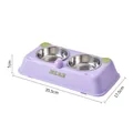 Purple stainless steel double pet bowl with wave-shaped non-slip base for cats and dogs - Bear Ear Style / Purple