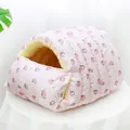 Warm pink pet bed cave with cute peach pattern and soft plush interior lining - Pink Peach - Oxford Cloth Enclosed Nest