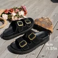 Sandales à plateforme noires pour femmes avec doubles boucles dorées et talon de 4cm. - 36 / Noir (688)