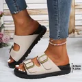 Sandales beiges élégantes à double boucle pour femmes avec semelle plateforme 3,5 cm - 36 / Beige (688)