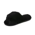 Chaussons d'intérieur doux en fausse fourrure de lapin noire avec brides croisées pour l'hiver - 36-37 / Noir