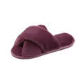 Chaussons en peluche violets à brides croisées pour chaleur et confort à la maison. - Violet