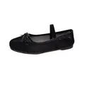 Comfortable black breathable mesh Mary Jane flats featuring bow detail and strap - 36 / Black
