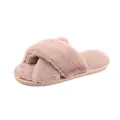 Pantoufles d'intérieur élégantes en fausse fourrure rose à brides croisées douces - Rose