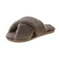 Pantoufles douillettes en fausse fourrure de lapin marron avec brides croisées - Kaki