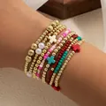 Lot de 5 bracelets de perles bohèmes avec croix turquoise et perles pour femme - Ensemble de Perles en Croix à la Mode (XY-164) / Ensemble de Bracelets Multi-pièces