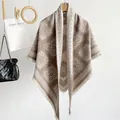 Elegant brown paisley pattern cashmere-like triangle shawl scarf for winter warmth - Geometric Blue / 168x88x127cm / Khaki (FYRSJ016)