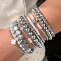 Ensemble de 5 bracelets élastiques avec perles, croix et perles CCB argentées - Combo Étoile Croix Argent (XY-269) / Ensemble de Bracelets Multi-pièces
