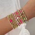 Ensemble de bracelets extensibles en perles CCB dorées avec breloques croix - Ensemble de Croix en Rocailles Colorées (XY-266+XY-3798) / Ensemble de Bracelets Multi-pièces