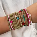 Ensemble de bracelets empilables en perles CCB dorées avec croix turquoise et perles - Ensemble de Bracelets en Croix Fashion Mix Match (XY-164+XY-266) / Ensemble de Bracelets Multi-pièces