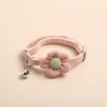 Cute pink pet collar with knitted flower and small silver bell for cats and small dogs - Flower Style / Pink Flower