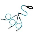 Blue reflective nylon triple dog leash with padded foam handle for walking three dogs. - 3-in-1 / Blue