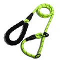 Reflective P-rope pet dog leash in neon green featuring a soft black foam handle for comfort - 12mm*120cm / Green