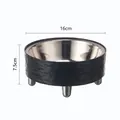 Elevated black stainless steel pet bowl with hammered texture, 16cm diameter and 7.5cm height - Set (Stainless Steel Inner + Ripple Base) / Black