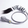 Interactive cat teaser toy featuring a zebra plush tail and a manual squeeze airbag mechanism - Ponytail