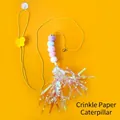 Hanging retractable cat toy with plush caterpillar and iridescent crinkle paper - Crinkle Paper Caterpillar