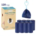 120 sacchetti per rifiuti per animali spessi profumati alla lavanda - Set Scatola 8 Rotoli con Clip di Supporto / Blu scuro