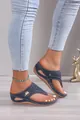 Women's blue wedge thong sandals with hollow flower design and comfortable thick sole - 38 / Dark Blue