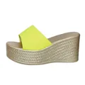 Sandales compensées jaune néon avec semelle dorée à texture tressée - 35 / Sandales Compensées à Plateforme / Jaune Néon