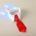 Adorable red satin pet necktie attached to a white shirt collar for dogs and cats - S / Red