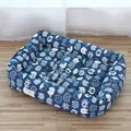 Thickened breathable linen pet bed with navy blue cartoon cat pattern for dogs and cats - Japanese Blue Cat / Size 1 (45x30cm)