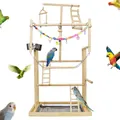Multifunctional large solid wood parrot playground stand with ladders, swings, and feeding bowls - M043 Style 2
