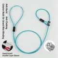 Close-up detail of heavy-duty steel wire dog slip lead with protective plastic coating - Transparent PVC Handle P-Rope / 120cm / Lake Blue