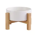 Ciotola in ceramica bianca per gatti con supporto rialzato in bambù per il collo. - Extra Piccolo 11cm (Ciotola Singola Con Supporto) / Bianco