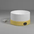 Elegant heated ceramic pet water bowl with white fluted texture and yellow base - White Bowl + Yellow Heating Base; 750ML