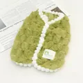Soft grass green checkered fleece pet vest with white pom-pom trim for small dogs and cats - XS Size 1 (21*28cm, Recommended 1-1.5kg) / Grass Green