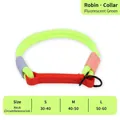 Size guide for neon green rope dog collar showing neck circumference for S, M, L sizes. - Fluorescent Green Collar / Size S