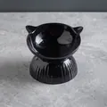 Erhöhter schwarzer Keramik-Futternapf mit geneigtem Design für den Nackenschutz von Katzen - Hoher Fuß Katzenohr-Stil / Schwarz