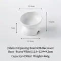 Matter weißer schräger Keramik-Napf für Haustiere mit Maßangaben - Erhöhte Geneigte Schale mit Eingelassenem Boden / 190ml / Mattweiß