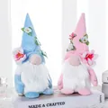 Pair of cute plush flower gnomes figurines in blue and pink for festive home decor - Cherry Blossom Doll (C3-19/20)