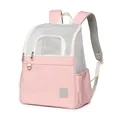 Detail view of a pink breathable pet carrier backpack with mesh windows and zippers - 42*32*20CM / Pink