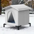 Casa aislada blanca para gatos de exterior con marco elevado para nieve invernal - Modelo con Soporte Suspendido / M (36*33*38cm)